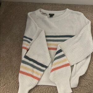 Forever 21 White and Red Crew Neck Sweater